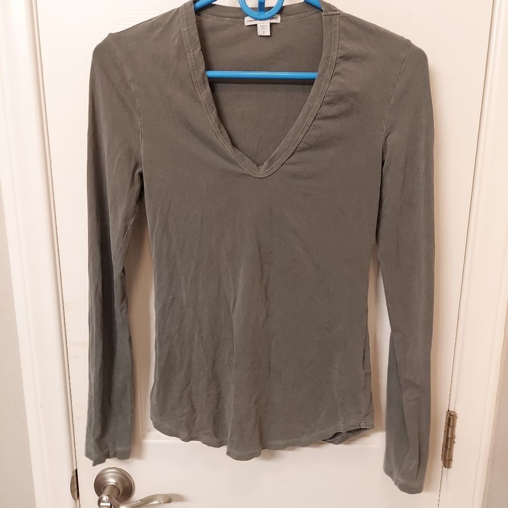 James Perse Brown Fitted Long Sleeve Top